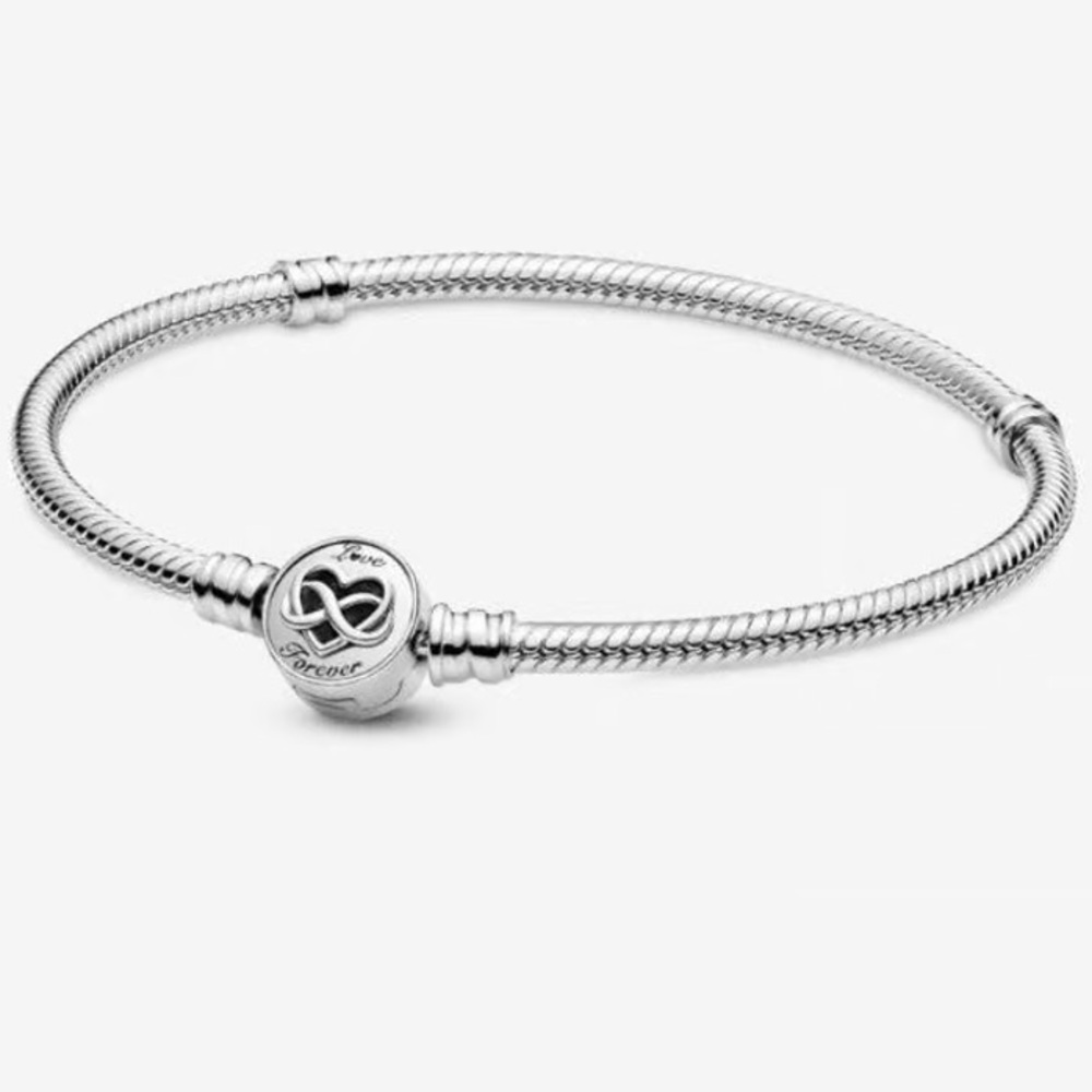 PANDORA Moments Love Forever Heart Infinity Clasp Snake Chain Charm Bracelet